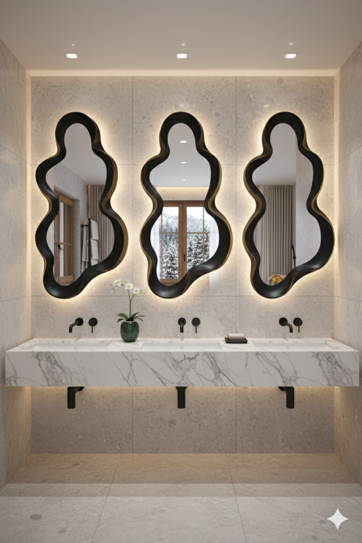 مرآة جدارية فاخرة بتصميم غير منتظم، إطار أنيق، مقا...