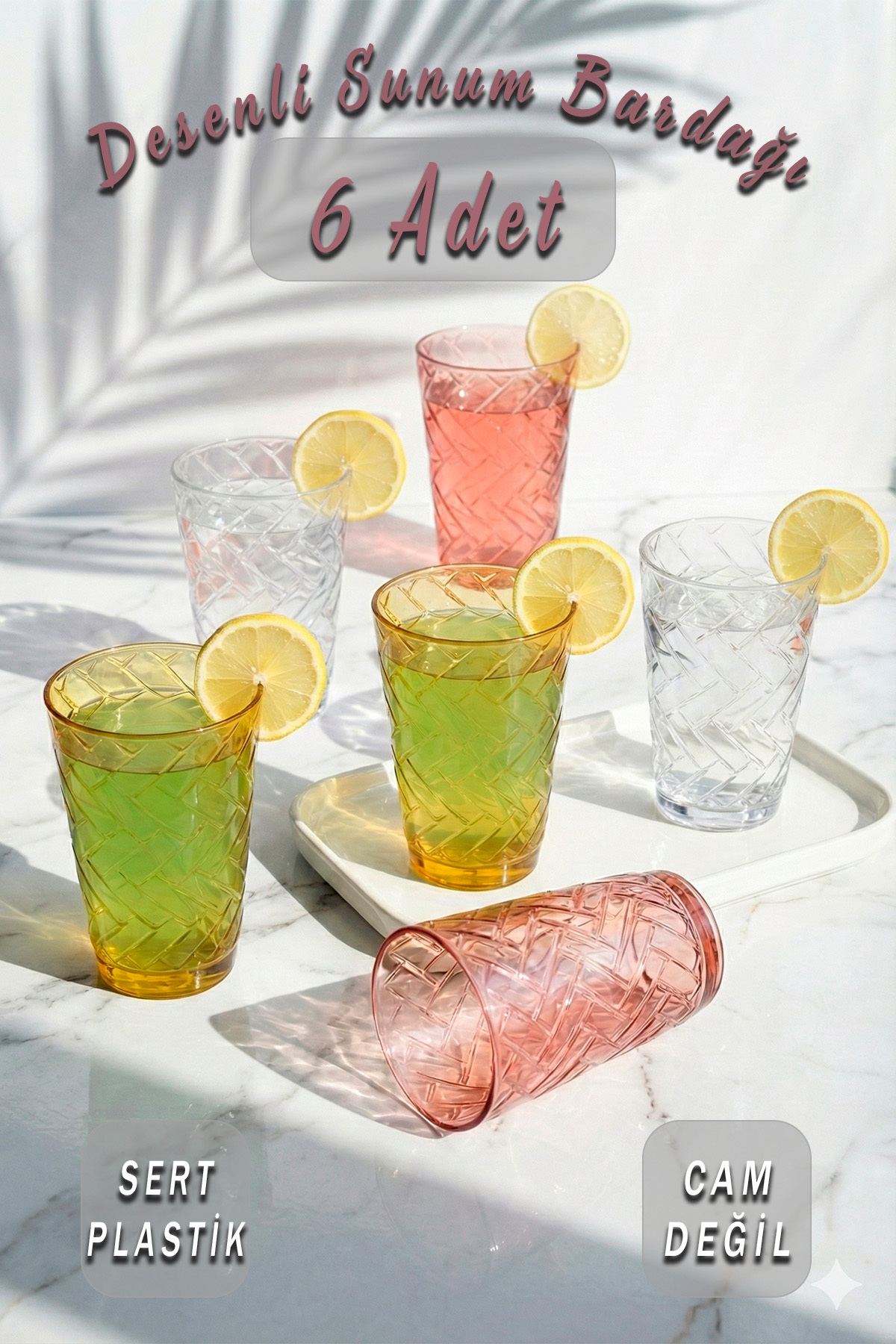 Acrylic Color 6-Piece Patterned Glass & Water Soft Drink Coffee Cup 330 ml (Not Glass)