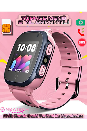Onkatech Sim Kartlı Lbs Konum Takipli Akıllı Çocuk Saati Pembe