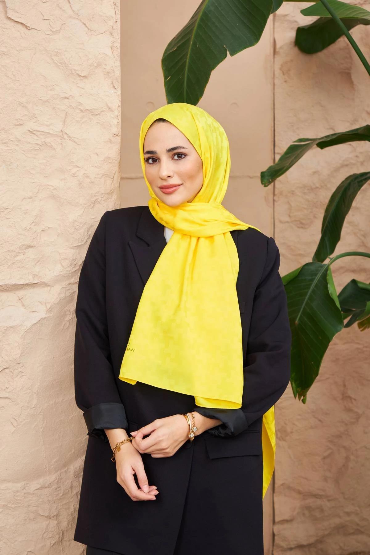 Cross Pattern Silky Jacquard Shawl Yellow9006-10