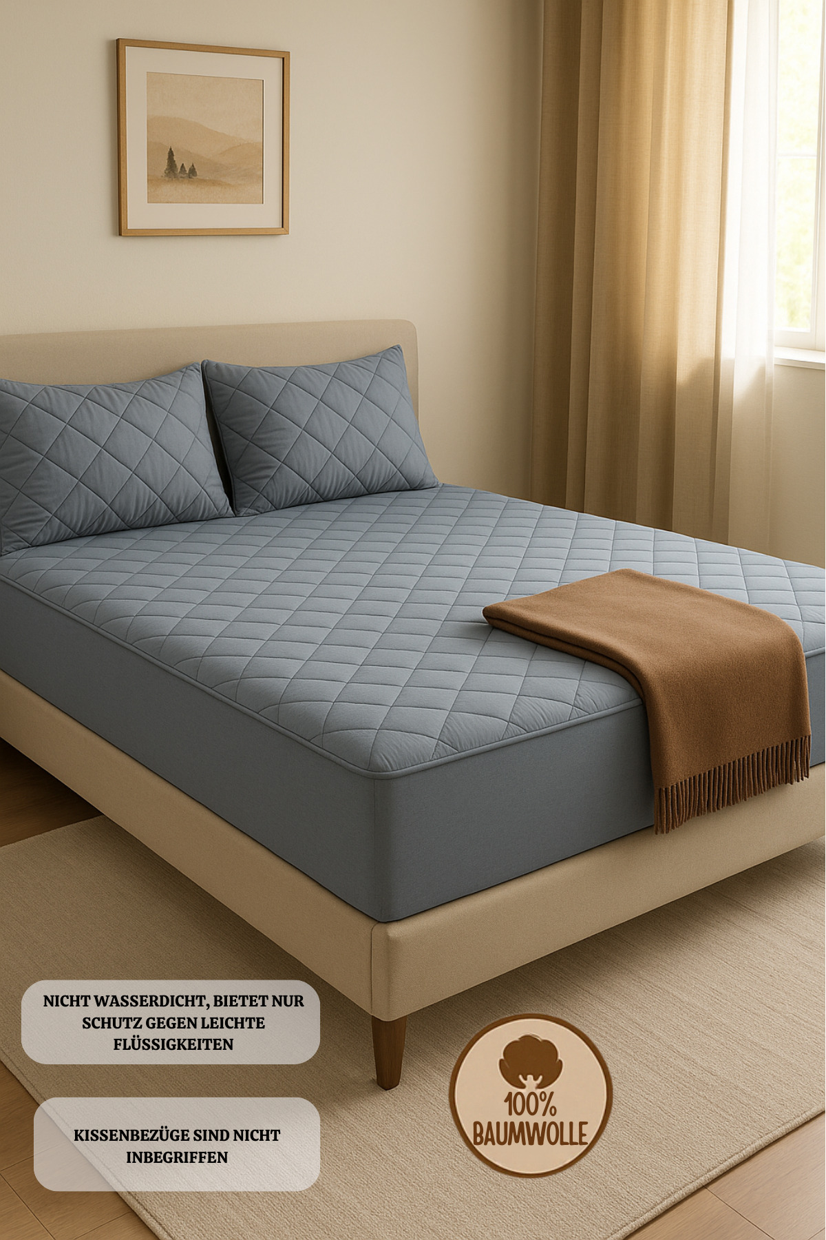 Formeya Grauer gesteppter Matratzenschoner, 100 % Baumwolle, Matratzenbezug f...