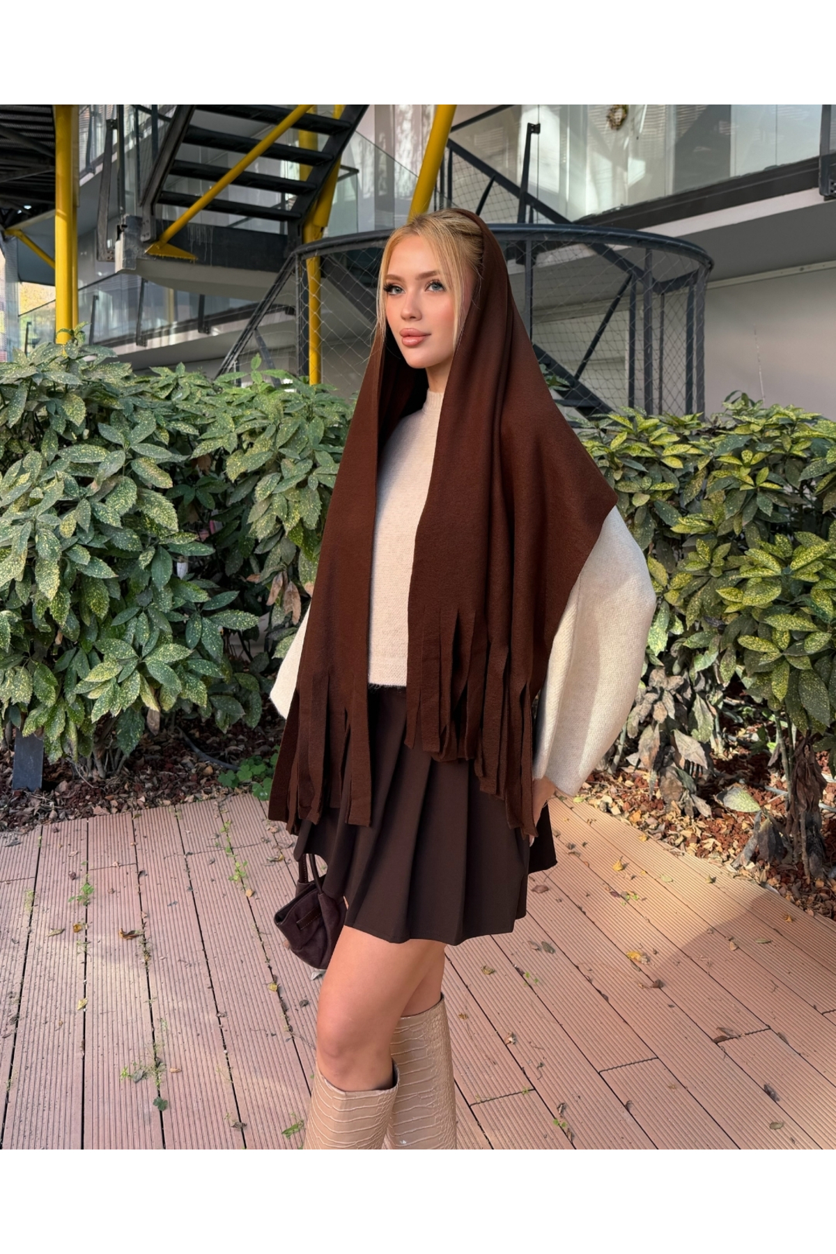 deqfashion Kadın Acı Kahve Polar Atkı Şal | Hediyelik & Şık Atkı görsel 7
