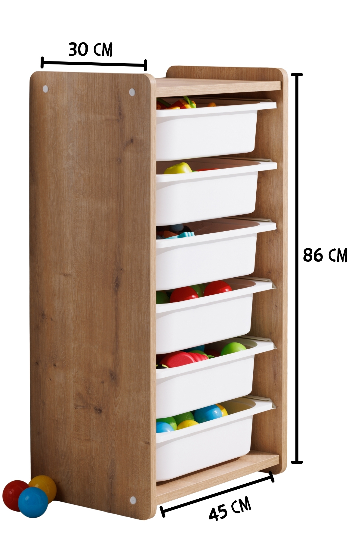 کمد اسباب بازی - سازماندهنده نگهداری - جعبه اسباب بازی - 6 طبقه - چوبی - لبه گرد - 45x88 سانتیمتر
