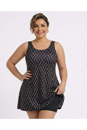 vawensea Kadın Kendinden Bitişik Şortlu Elbise Mayo Geometrik Desenli (GÖĞÜS ...