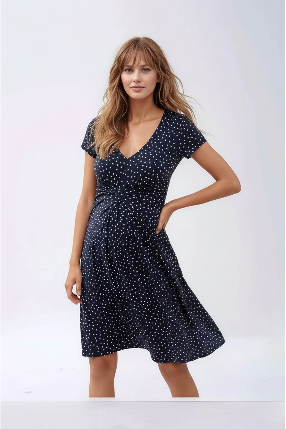 Women's Knotted Front Viscose Polka Dot Sports Stylish Maternity Dress