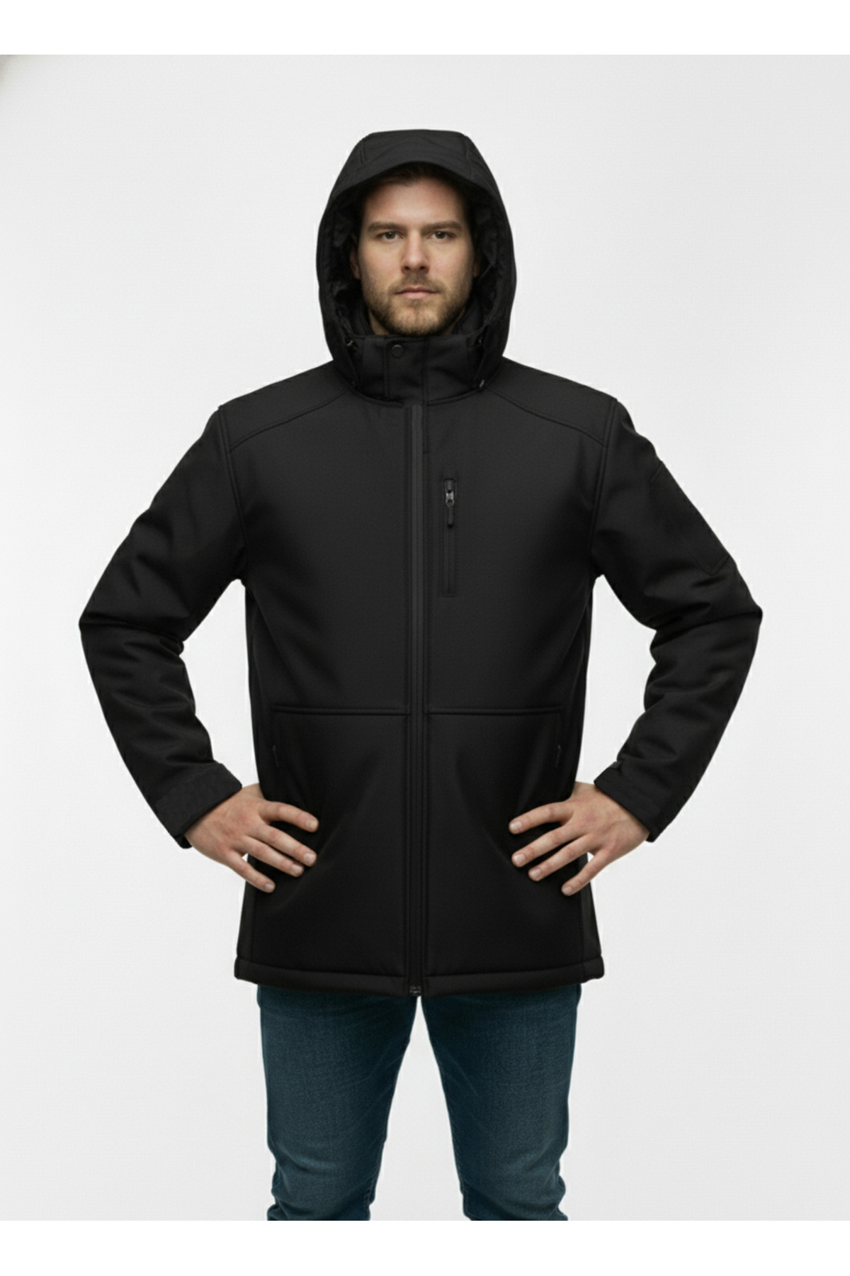 Lifeguard Büyük Beden Softshell Su Geçirmez Kapuşonlu Erkek Kaban 3XL-8L görsel 3