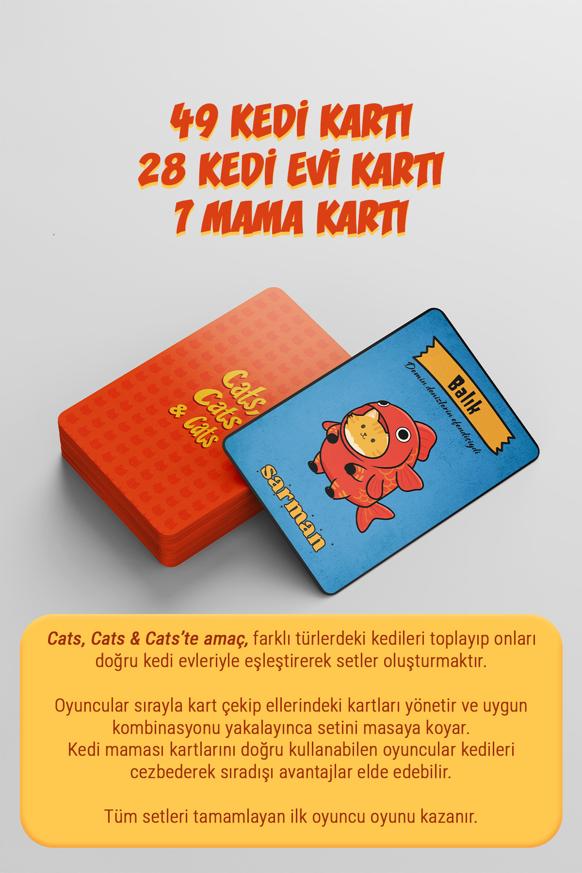 Umunto Games Cats, Cats & Cats Kutu Oyunu, 2-4 Kişilik Eğlenceli Kart Oyunu fotoğrafı 3 (önizleme)