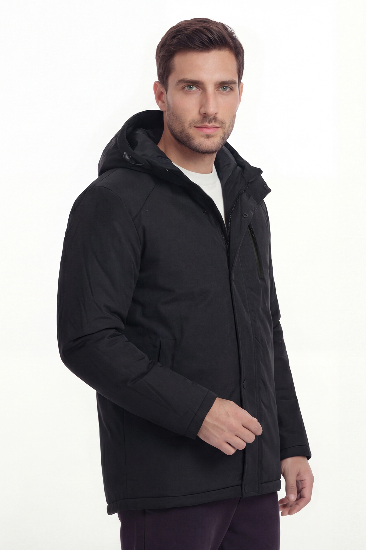 D1fference  Erkek Kışlık Parka Sıcak Tutan Dolgu Kalın İç Astarlı Su İtici Rüzgar Geçirmez Kapüşonlu Parka Mont - Görsel 3