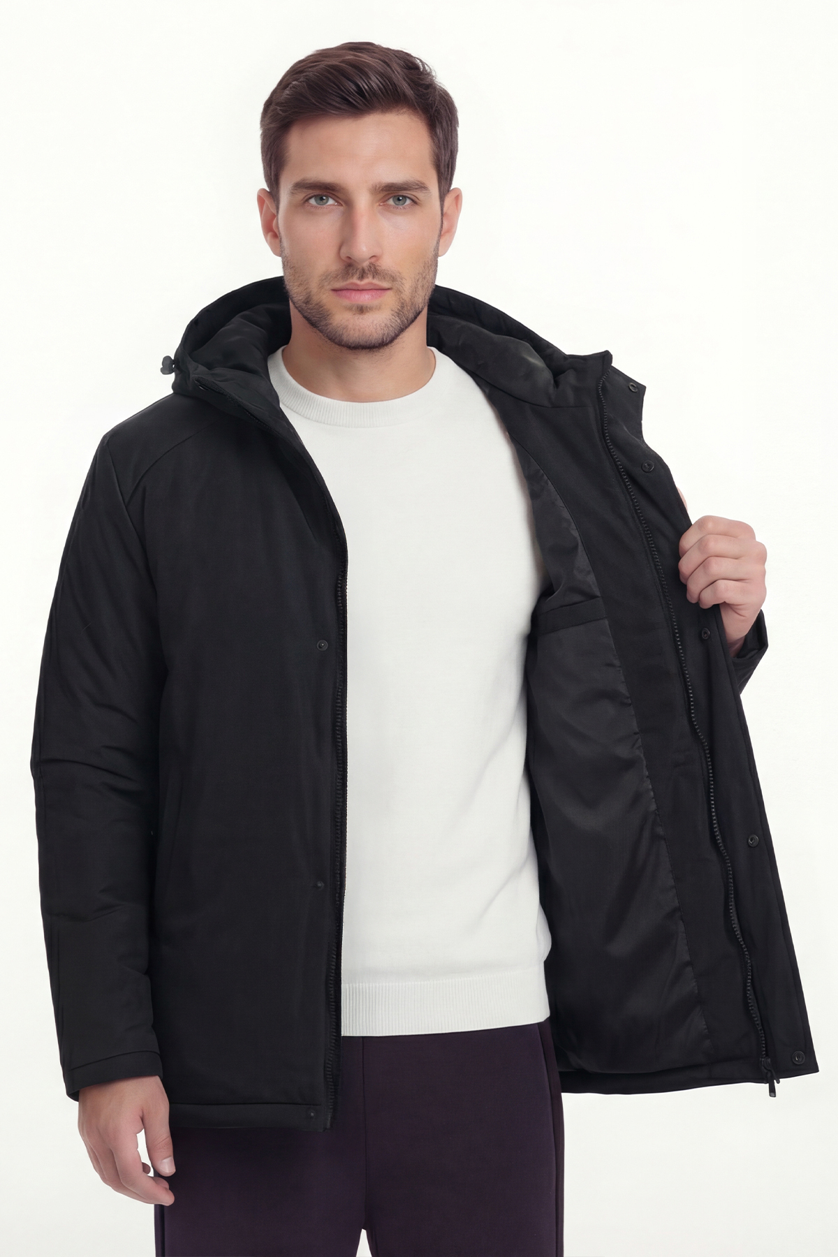 D1fference  Erkek Kışlık Parka Sıcak Tutan Dolgu Kalın İç Astarlı Su İtici Rüzgar Geçirmez Kapüşonlu Parka Mont - Görsel 4