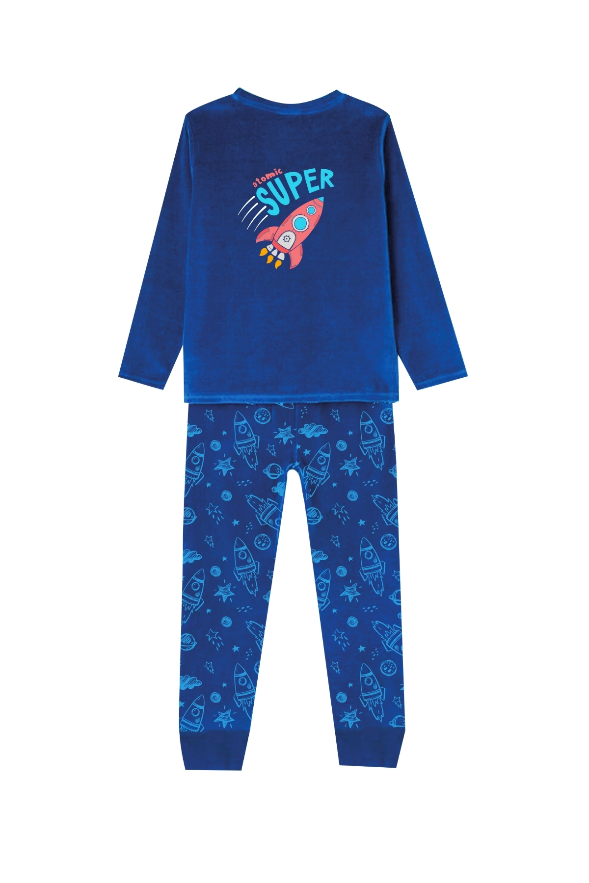 DOFİ Erkek Çocuk Mavi Uzay Desenli Süpersoft Pijama Takımı fotoğrafı 3 (önizleme)