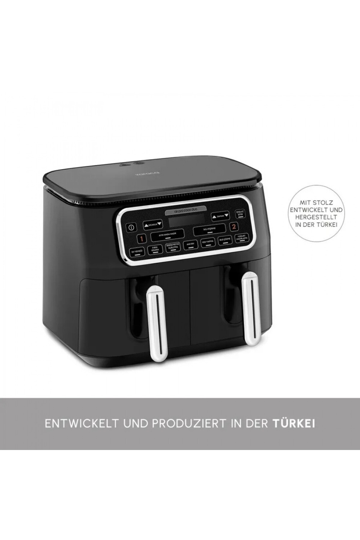 Air Pro Cook Duo Home Dinner XXXL 4+4 Liter Airfryer Schwarz Chrom 8 Personen