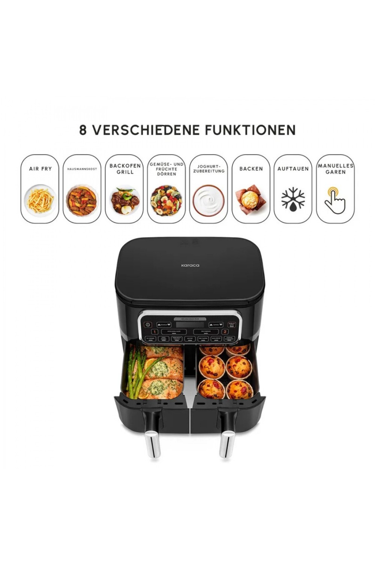 Air Pro Cook Duo Home Dinner XXXL 4+4 Liter Airfryer Schwarz Chrom 8 Personen