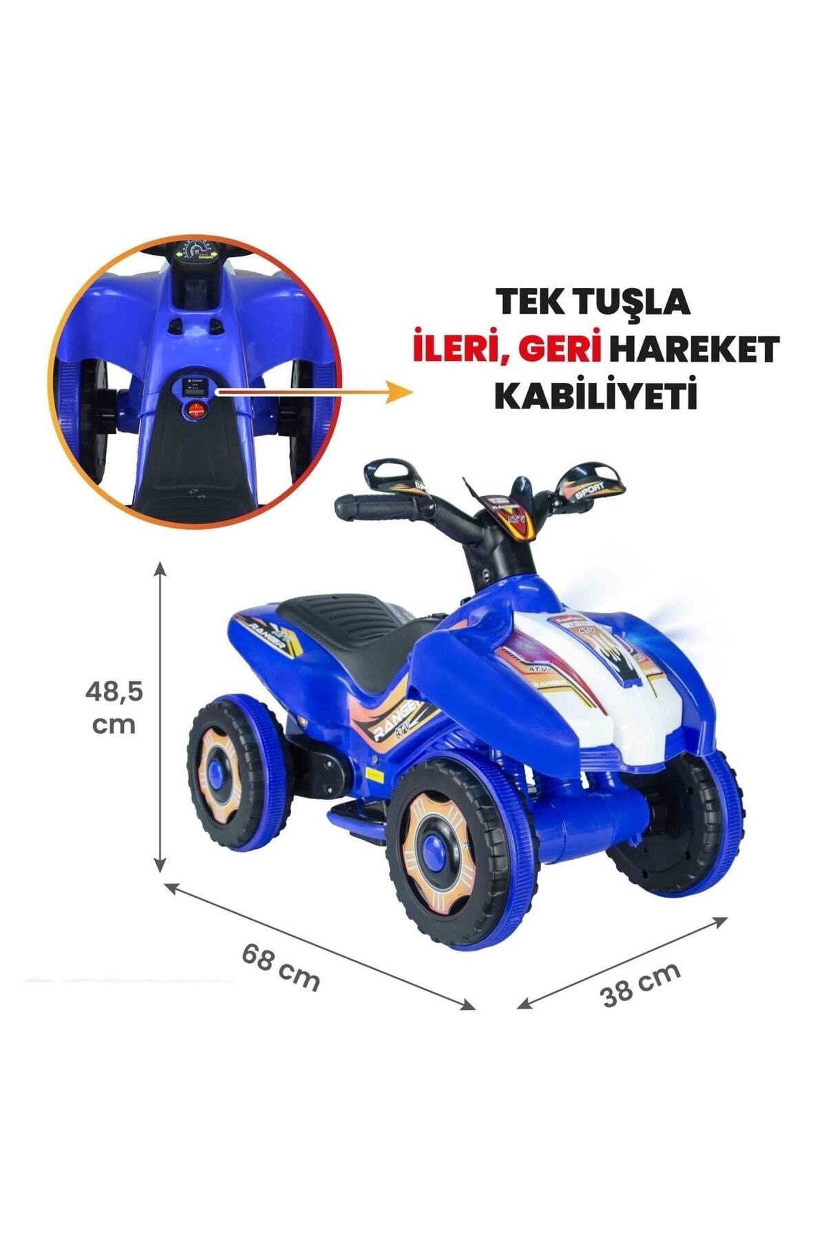 ujtoys Müzikli Ve Led Işıklı Akülü Araba atv 6v Ranger Mavi fotoğrafı 3 (önizleme)