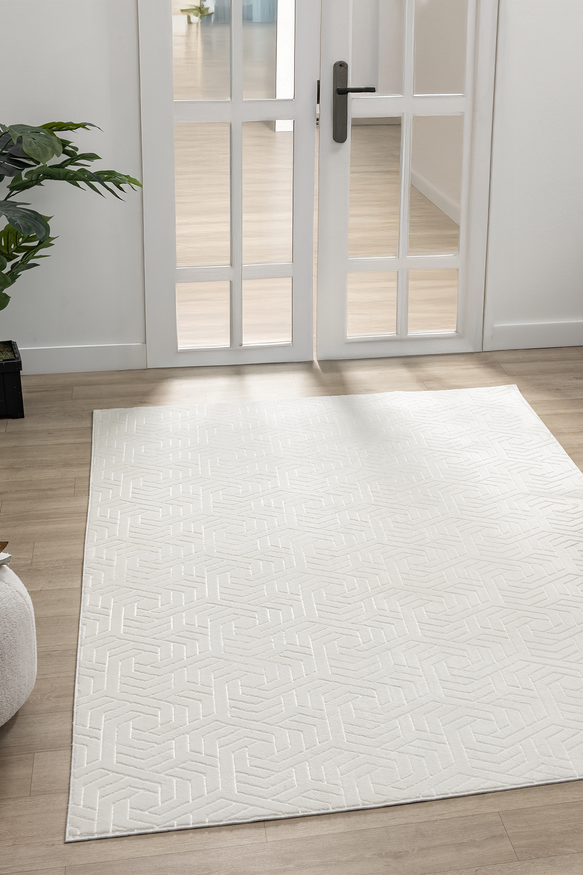 Relief Carpet Anti-Slip Bottom Washable Cream Striped Living Room Kitchen Corridor Runner Carpet