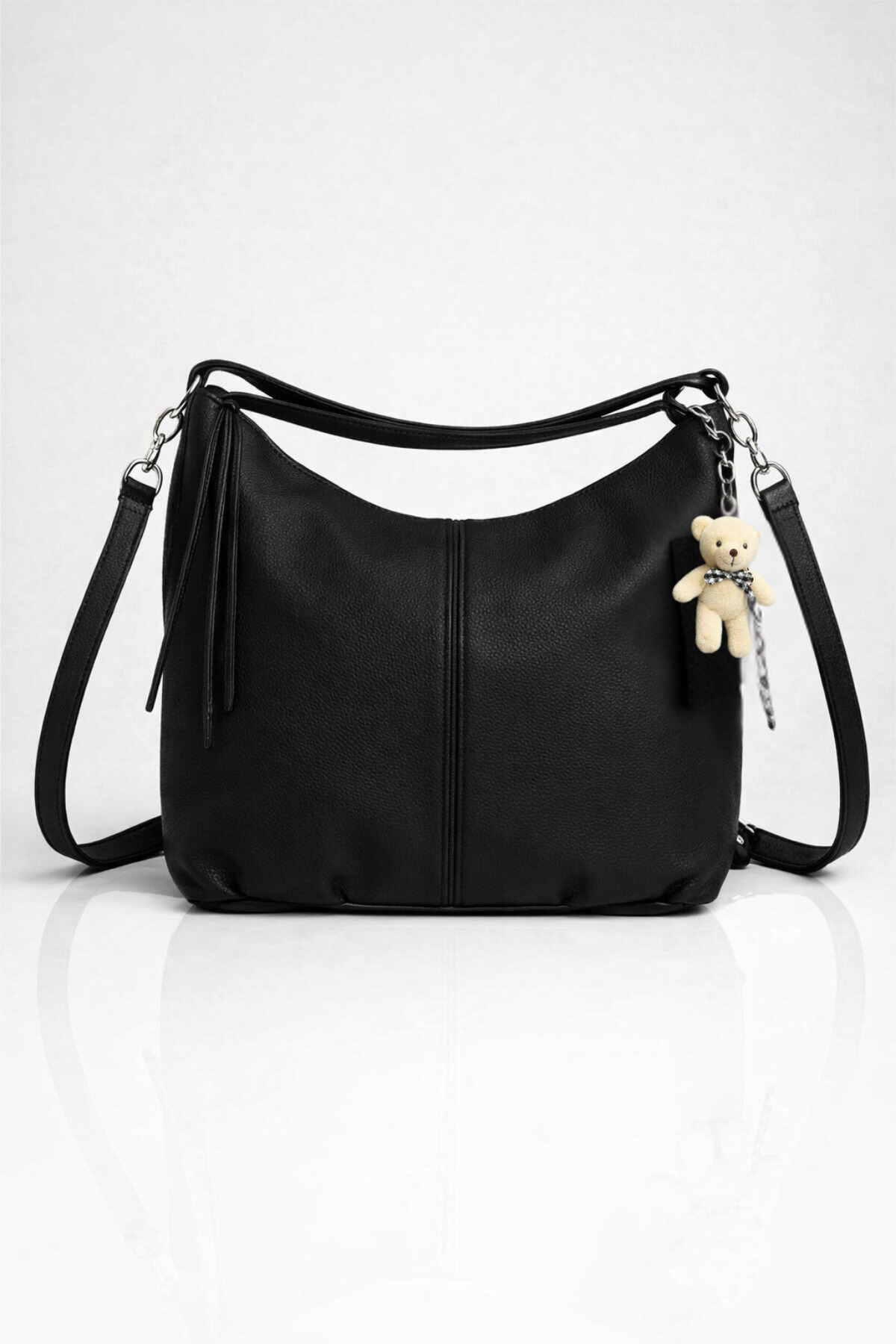 Av A Dos Büyük Boy Kadın Suni Deri Omuz Askılı Ayıcıklı Omuz ve Sırt çantası Olabilen Omuz Çantası