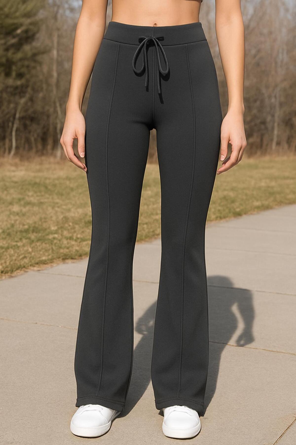 WOMEN 'S STEEL KNITTED DAILY WEAR FLARE TROUSERS SEAMED FRONT PLUS SIZE