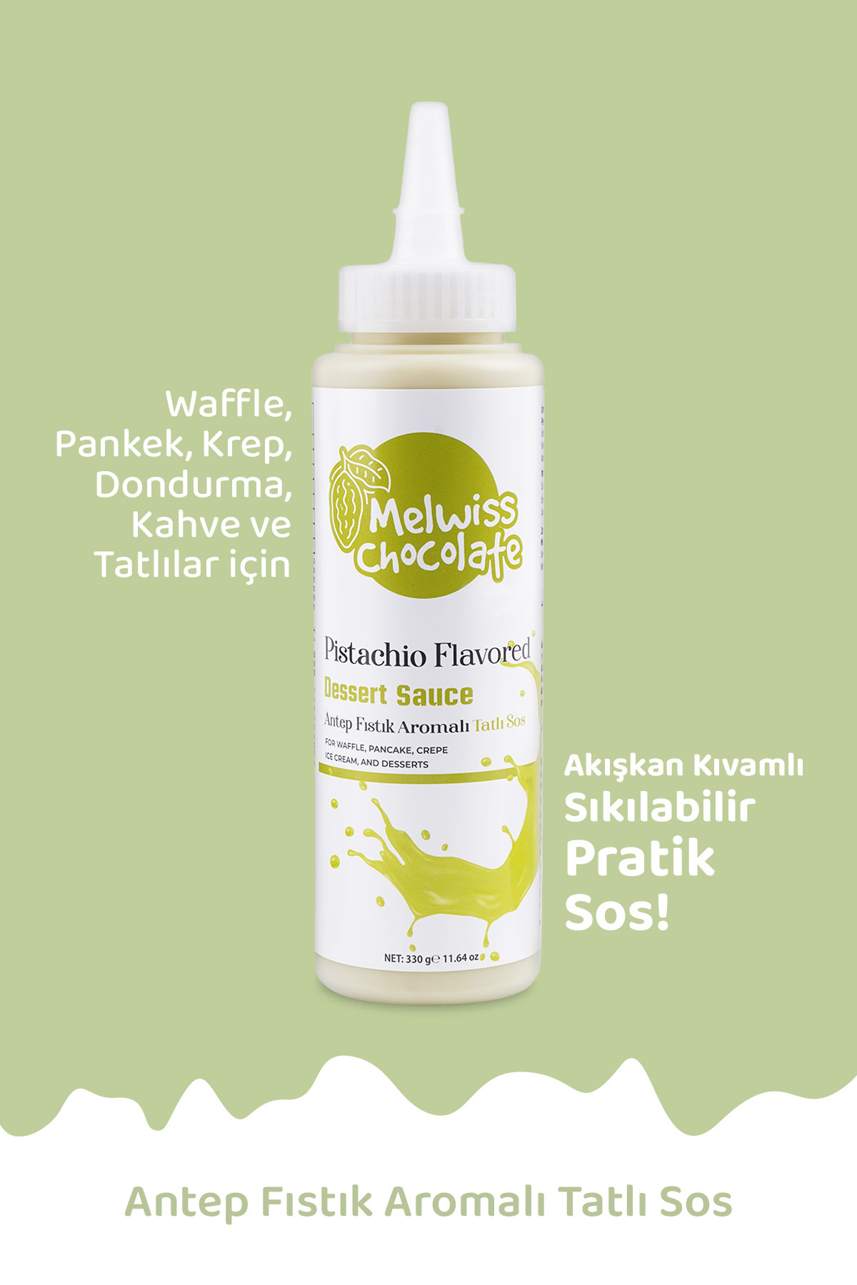 Melwiss Chocolate Antep Fıstık Aromalı Tatlı Sos 330 g - Waffle & Krep & Pankek Sosu - Fiyatı, Yorumları