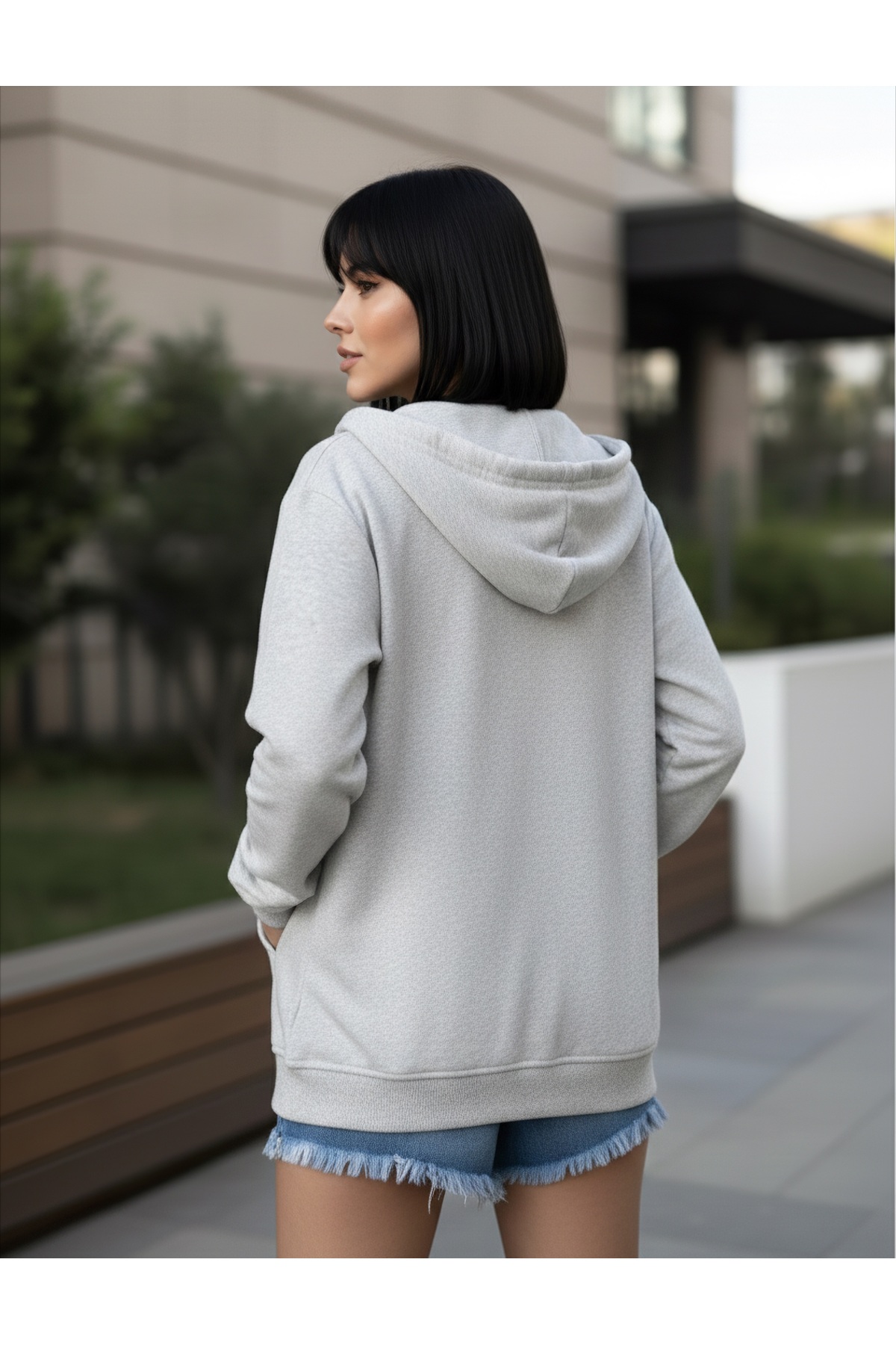 Pure Co.  Kadın Fermuarlı Kapüşonlu Düz Hırka - Minimalizm ve Kalite Bir Arada - Görsel 3