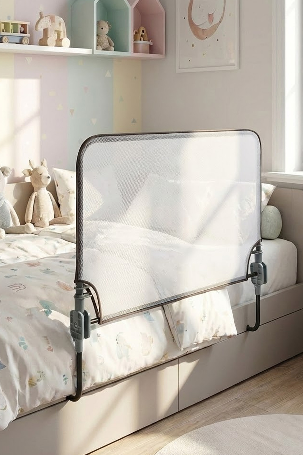 AGUBUGU BABY Desensiz Beyaz Fileli Katlanabilir Yatak Bariyeri 90cm fotoğrafı 5 (önizleme)