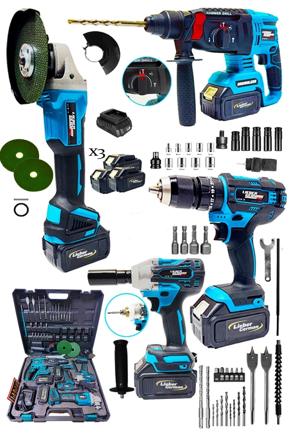 Lieber German Teknoloji L42130st 4lü Set 3x Akülü Şarjlı Kırıcı