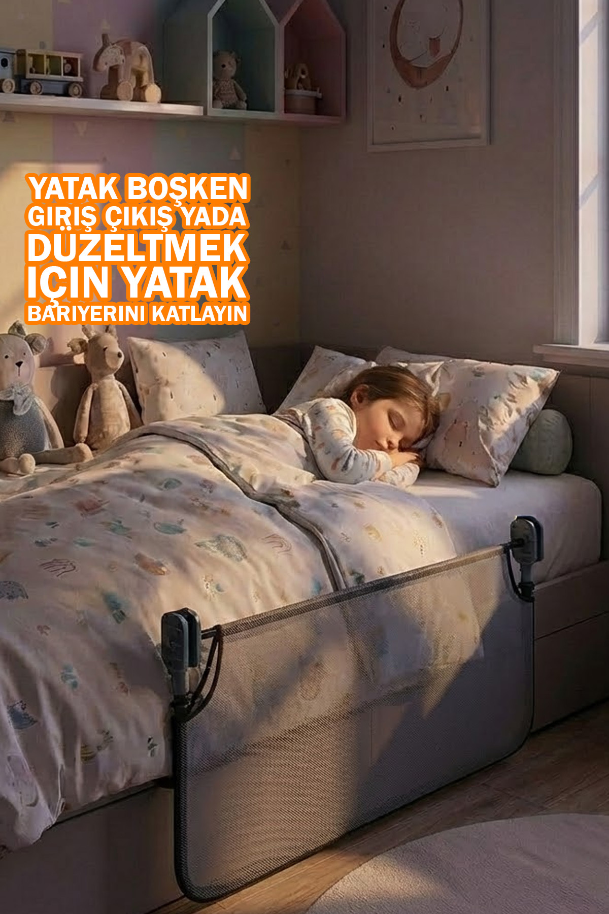 AGUBUGU BABY Desensiz Beyaz Fileli Katlanabilir Yatak Bariyeri 90cm fotoğrafı 4 (önizleme)