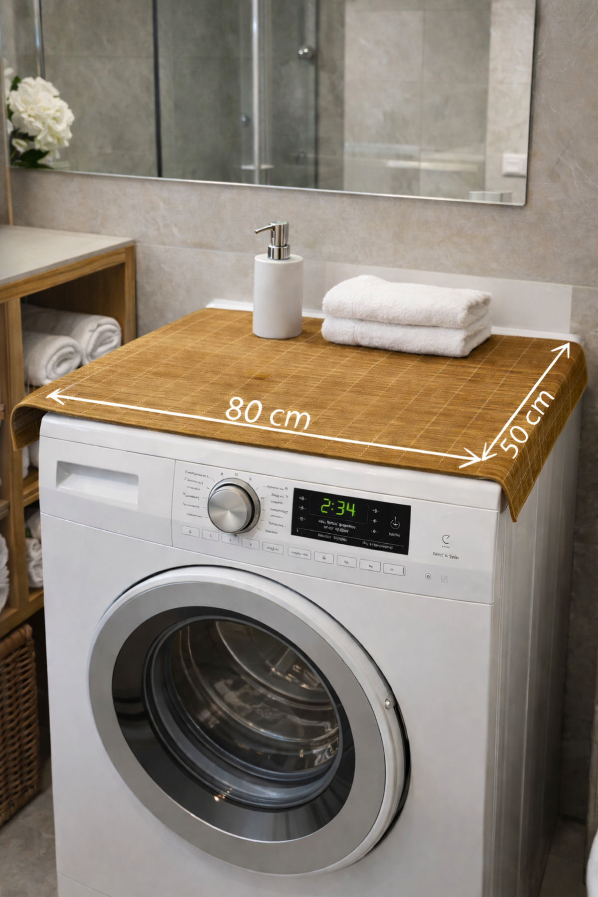 80X50 CM Natural Wooden BAMBOO Bath and Washing Machine Mat–Non-Slip and Durable Design- Domestic Production