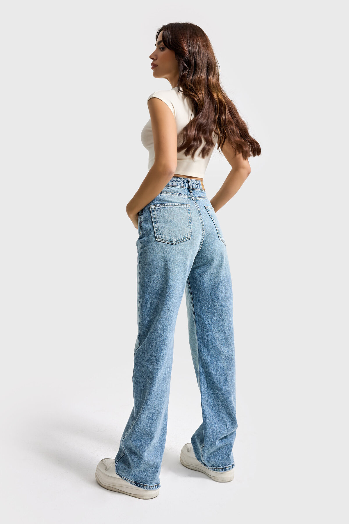 it's basic  Kadın T.Kot Rengi Doris 4s5-80 Straight Fit Yüksek Bel %100 Koton İç Boy 80cm Denim Jean - Görsel 6