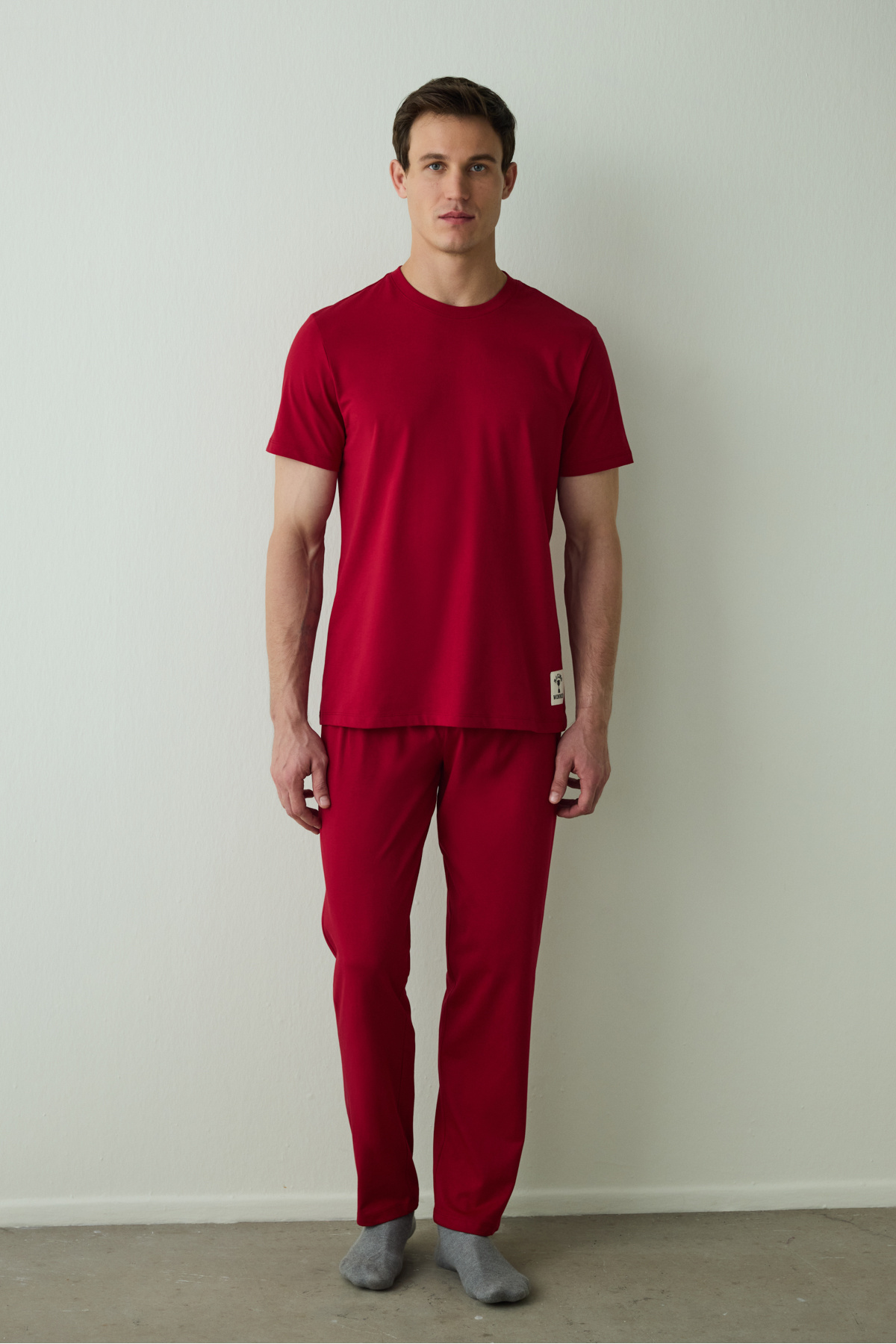 Penti Bordo Erkek Slogan Baskılı Kısa Kollu Pamuklu Pijama Takımı