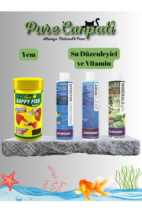 PureCanpati Akvaryum Su Düzenleyici ve Vitamin Seti + Balık Yemi)