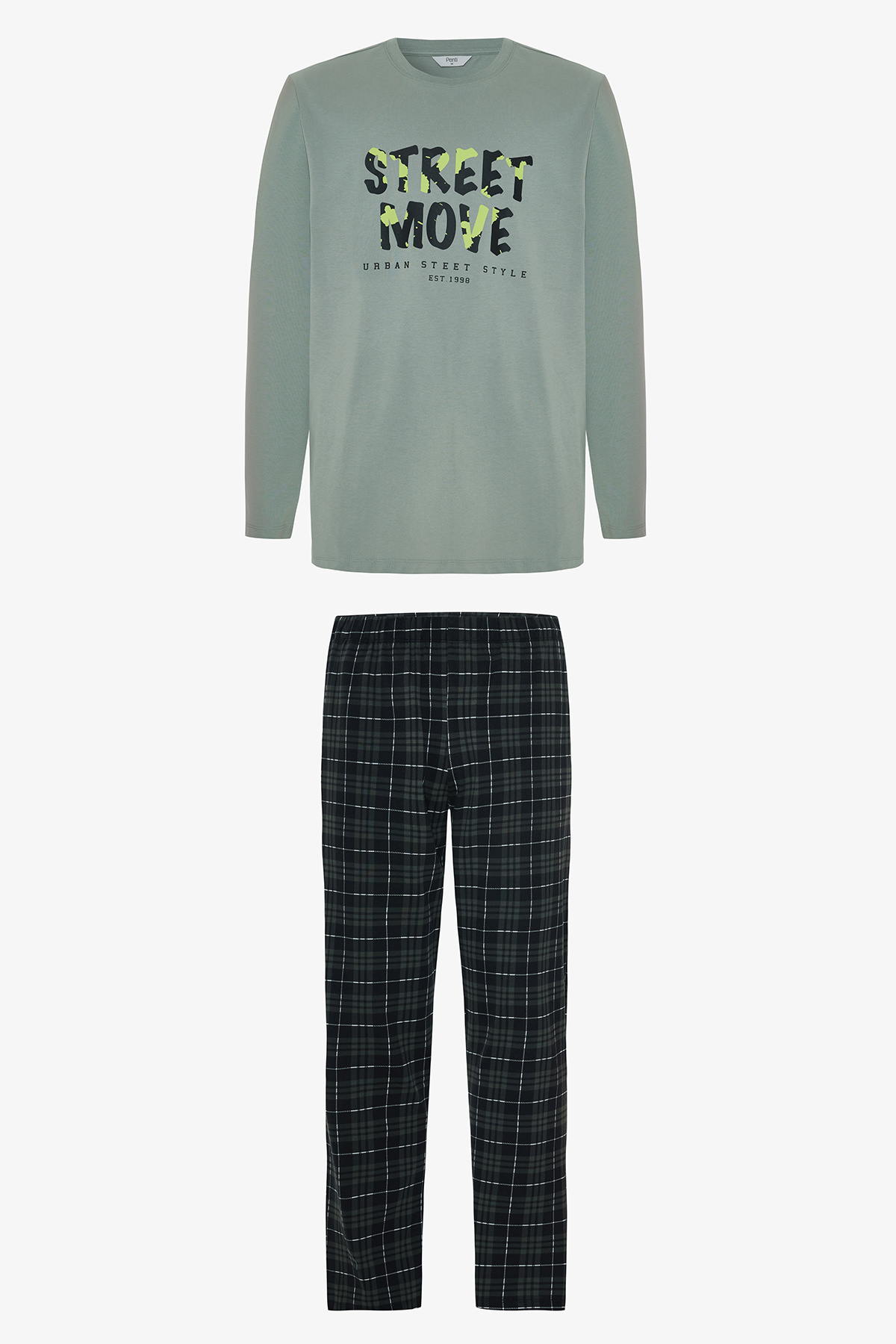 Penti Move Erkek Slogan Baskılı Uzun Kollu Pamuklu Pijama Takımı görsel 4