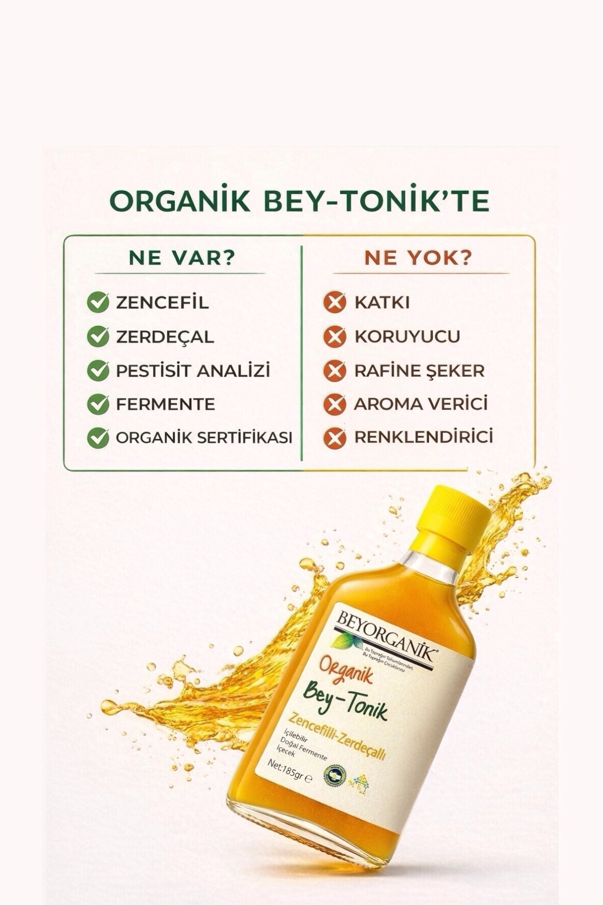 BEYORGANİK ORGANİK Bey Tonik (ZERDEÇALLI-ZENCEFİLLİ) 200 ml (PESTİSİT ANALİZLİ) fotoğrafı 6 (önizleme)