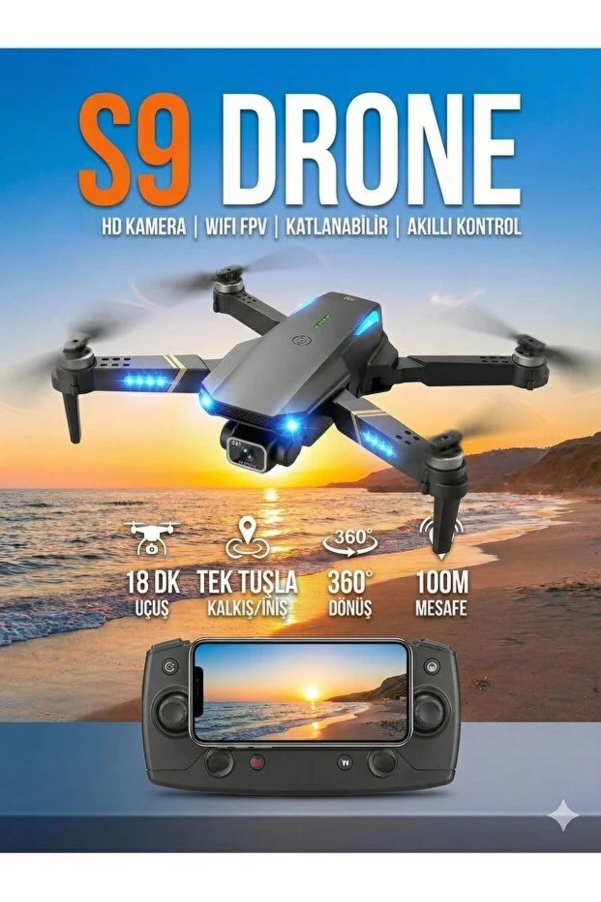 FaroxTech S9 Drone HD Kamera WiFi FPV Katlanabilir Uzaktan