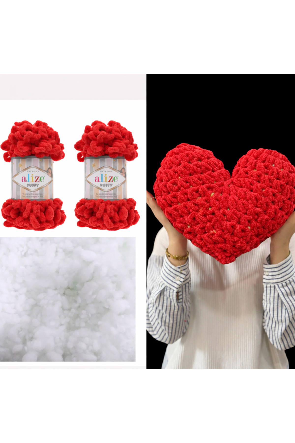 Heart Pillow Puffy Material 2 Pieces Puffy 56 Red And 200 Gr. Beads Fiber Set