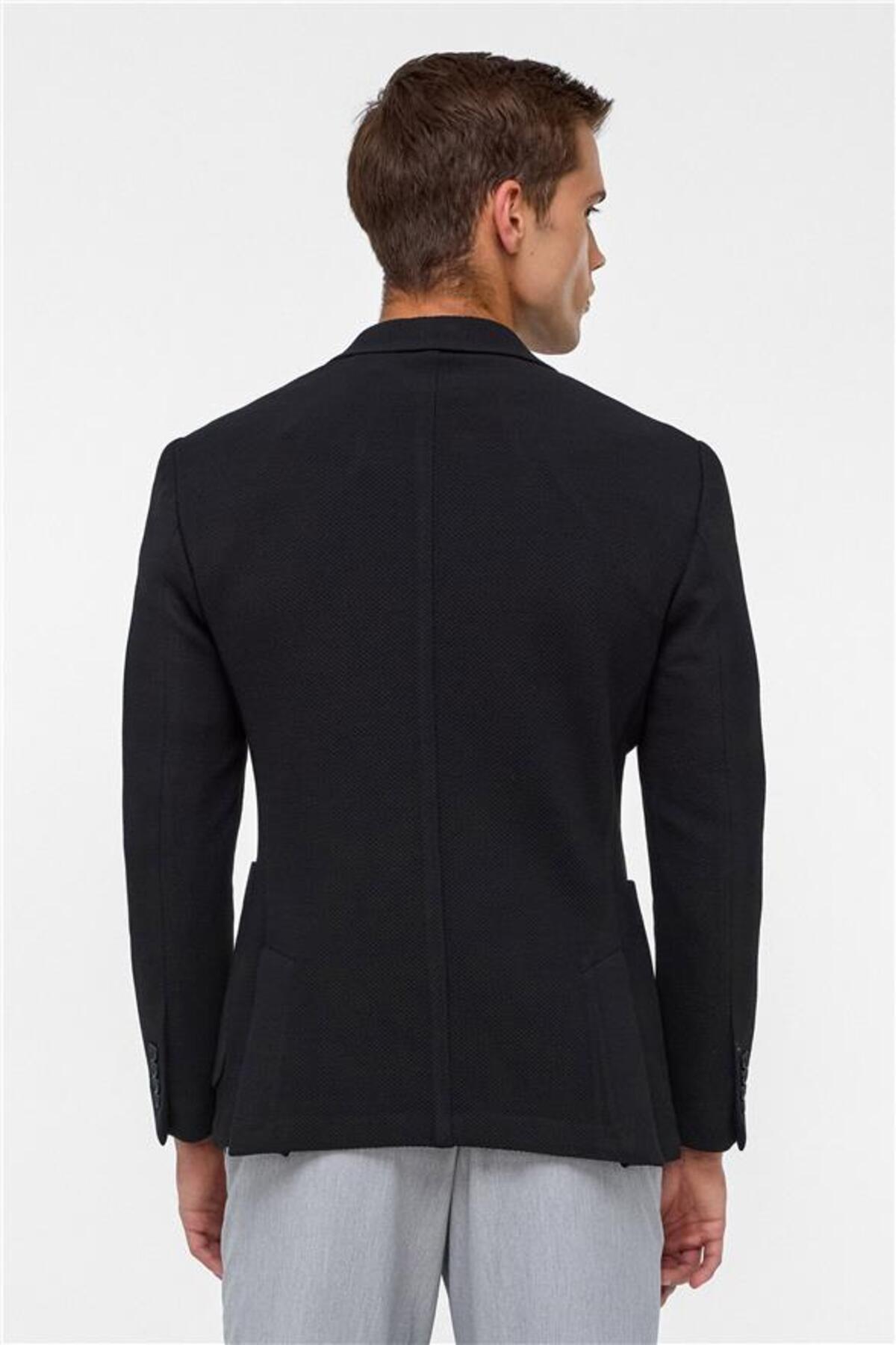 SÜVARİ  Siyah Slim Mono Yaka Torba Cep 6 Drop Klasik Ceket - Görsel 7