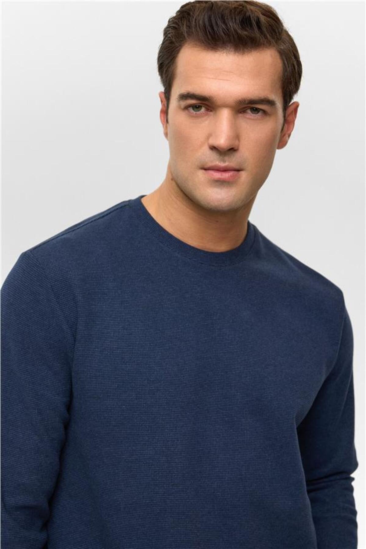 SÜVARİ  Lacivert Regular Düz Bisiklet Yaka Sweatshirt - Görsel 3