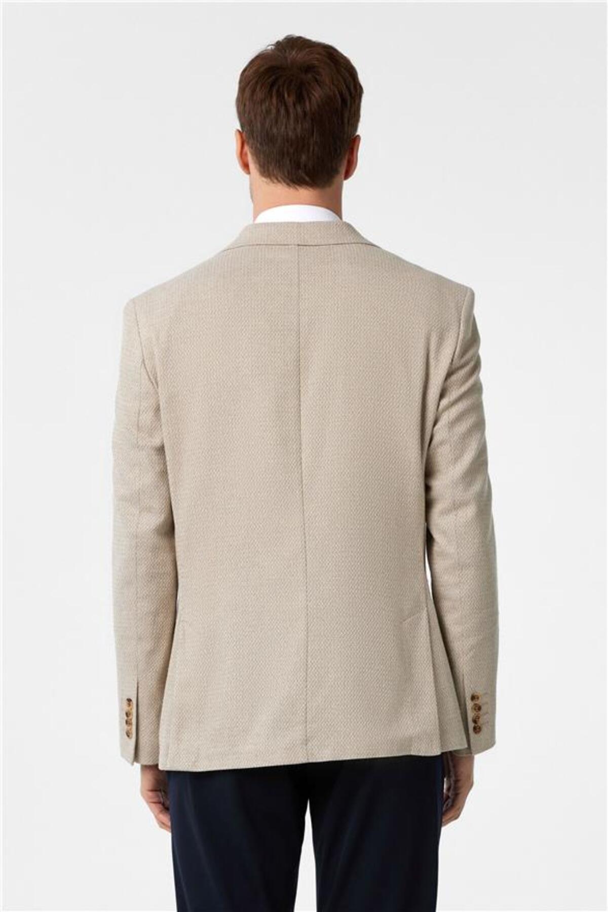 SÜVARİ  Bej Slim Desenli Sivri Yaka 6 Drop Ceket - Görsel 8
