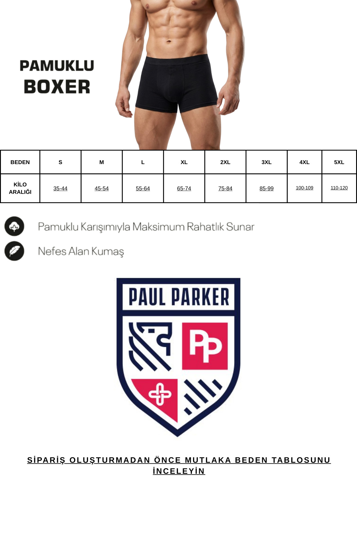 Paul Parker Pamuklu 5'li Siyah Boxer görsel 2