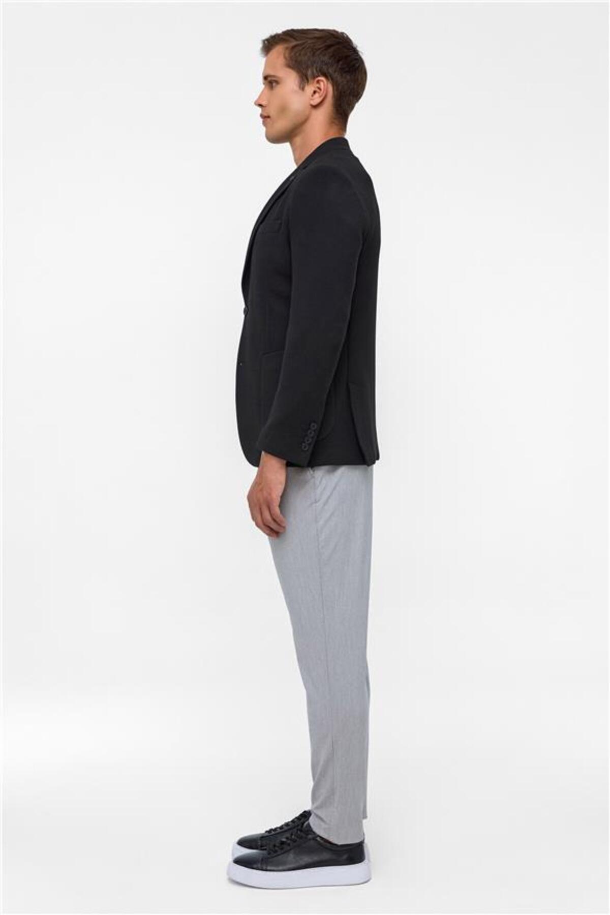 SÜVARİ  Siyah Slim Mono Yaka Torba Cep 6 Drop Klasik Ceket - Görsel 6