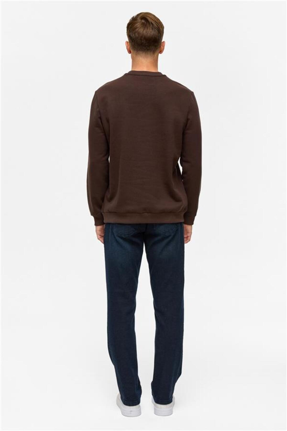 SÜVARİ  Oversize Kalıp Kahverengi O Yaka 3 İplik Yumuşak Dokulu Sweat - Görsel 8