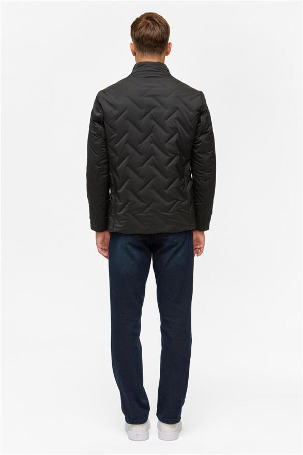 SÜVARİ  Siyah Slim Dik Yaka Düz Cepsiz Fermuarlı Kapitone Standart Mont - Görsel 8