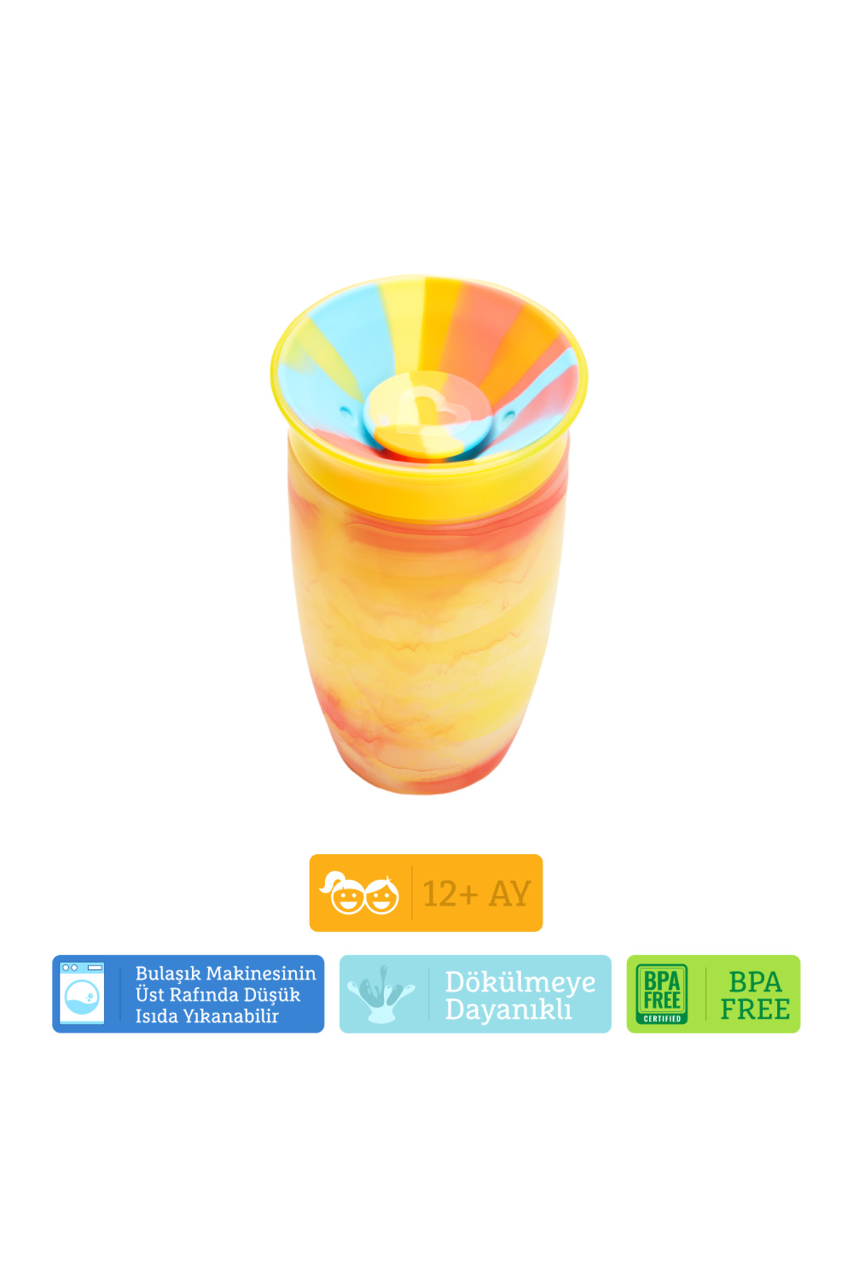 Munchkin Mucize 360° Alıştırma Bardağı 12 Ay+ |296 ml | BPA İçermez | Sarı Tropikal Desen fotoğrafı 5 (önizleme)
