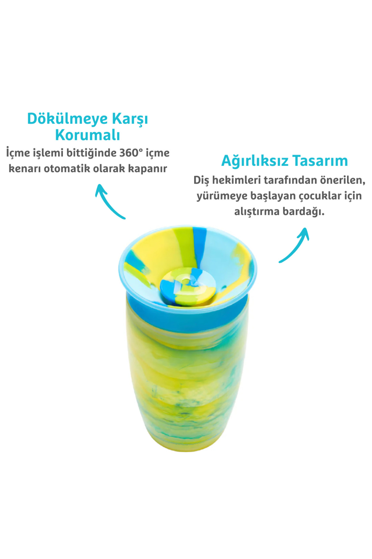 Munchkin Mucize 360° Alıştırma Bardağı 12 Ay+ |296 ml | BPA İçermez | Mavi Tropikal Desen fotoğrafı 2 (önizleme)