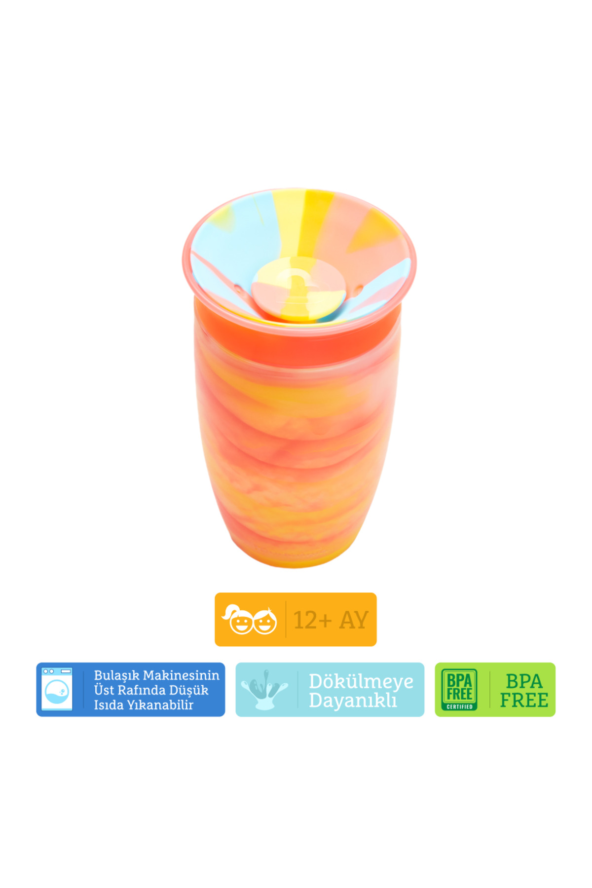 Munchkin Mucize 360° Alıştırma Bardağı 12 Ay+ |296 ml | BPA İçermez | Kırmızı Tropikal Desen fotoğrafı 5 (önizleme)