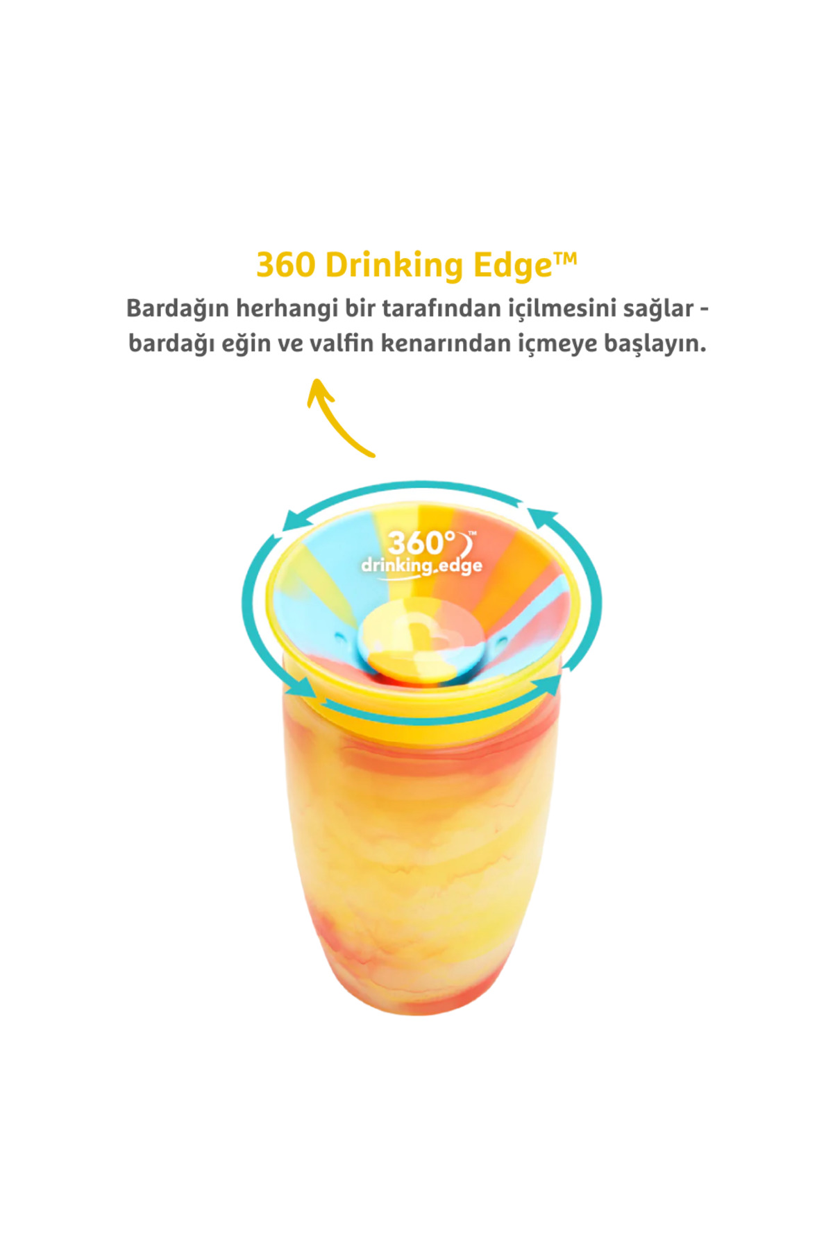 Munchkin Mucize 360° Alıştırma Bardağı 12 Ay+ |296 ml | BPA İçermez | Sarı Tropikal Desen fotoğrafı 3 (önizleme)