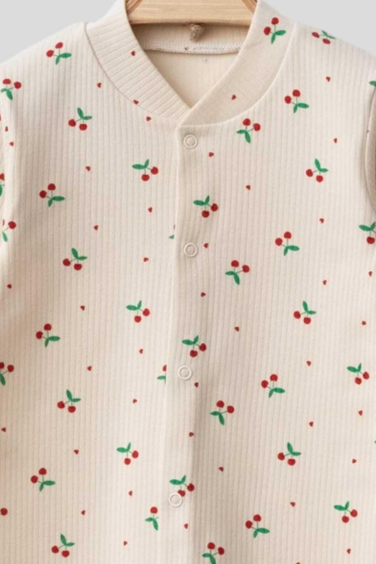 dinamik çocuk Kız Bebek Kirazlı Baskılı Çıtçıtlı Yenidoğan Bebek Tulumu %100 Pamuk Esnek 1-3-6 Aylık fotoğrafı 6 (önizleme)