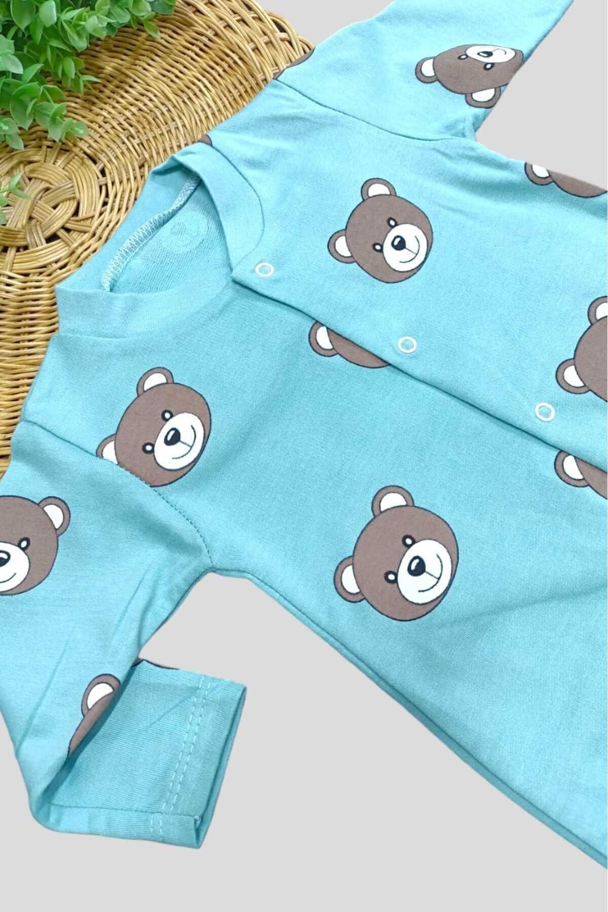 dinamik çocuk Unısex Bebek Ayıcıklı Baskılı Çıtçıtlı Yenidoğan Bebek Tulumu %100 Pamuk Esnek 1-3-6 Aylık fotoğrafı 3 (önizleme)