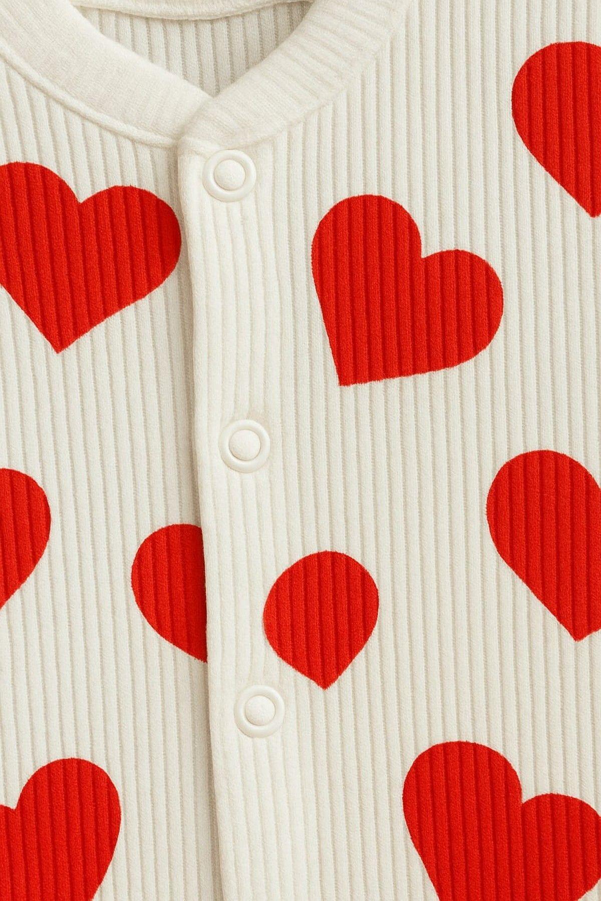 dinamik çocuk Kız Bebek Kalpli Baskılı Çıtçıtlı Yenidoğan Bebek Tulumu %100 Pamuk Esnek 1-3-6 Aylık fotoğrafı 4 (önizleme)