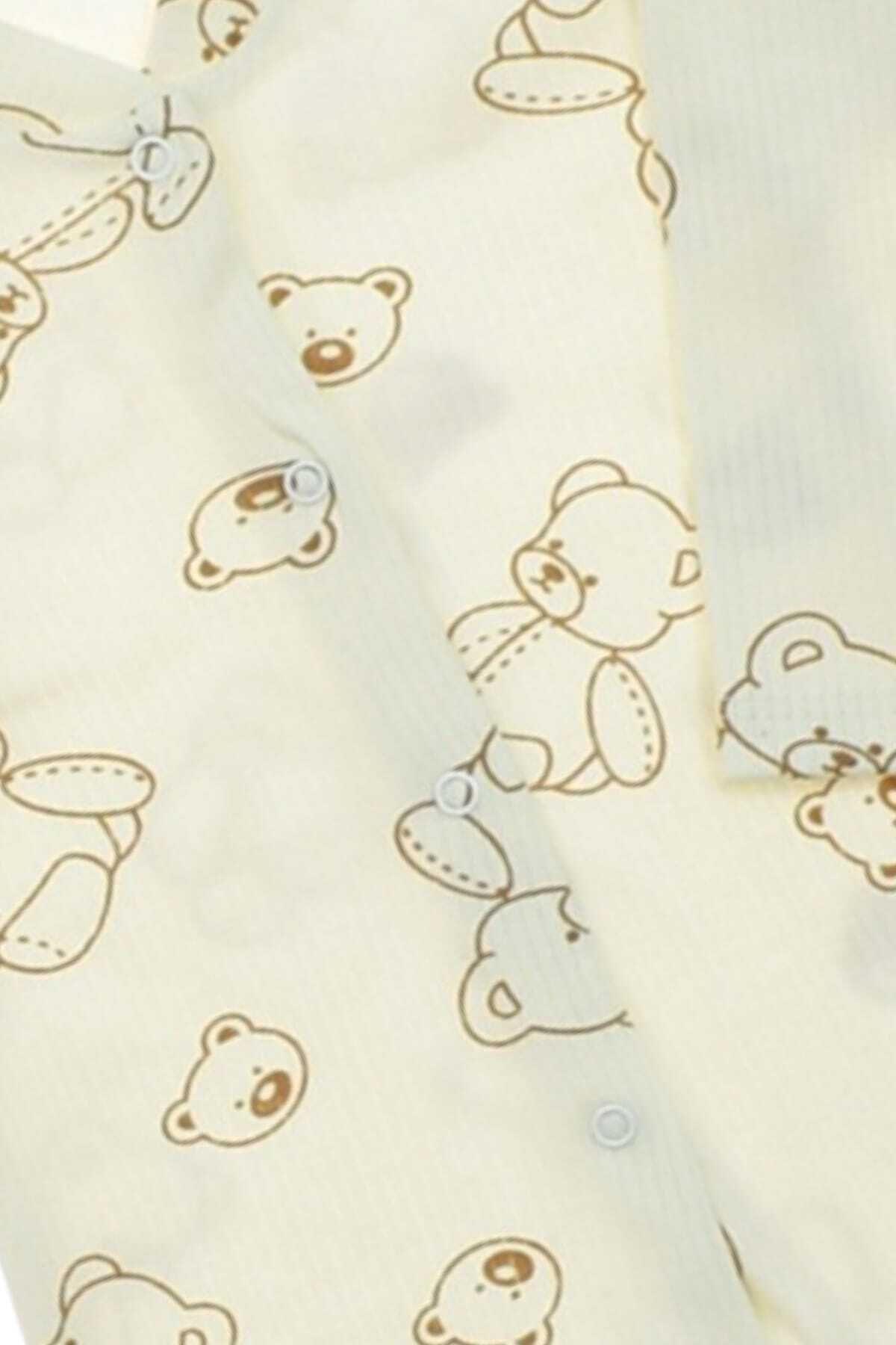 dinamik çocuk Unısex Bebek Ayıcık Baskılı Fitilli Kumaş Çıtçıtlı Yenidoğan Bebek Tulumu %100 Pamuk Esnek 1-3-6Ay fotoğrafı 4 (önizleme)