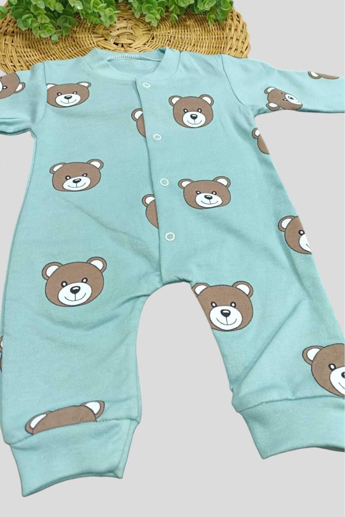 dinamik çocuk Unısex Bebek Ayıcıklı Baskılı Çıtçıtlı Yenidoğan Bebek Tulumu %100 Pamuk Esnek 1-3-6 Aylık fotoğrafı 2 (önizleme)