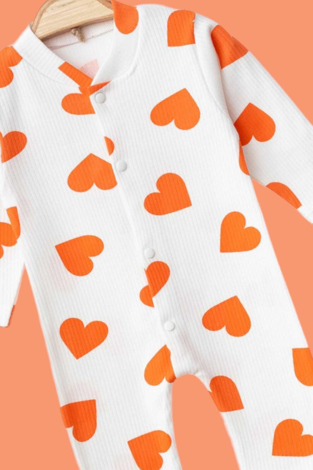 dinamik çocuk Bebek Kalpli Baskılı Fitilli Kumaş Çıtçıtlı Yenidoğan Bebek Tulumu %100Pamuk Esnek 1-3-6Aylık fotoğrafı 5 (önizleme)